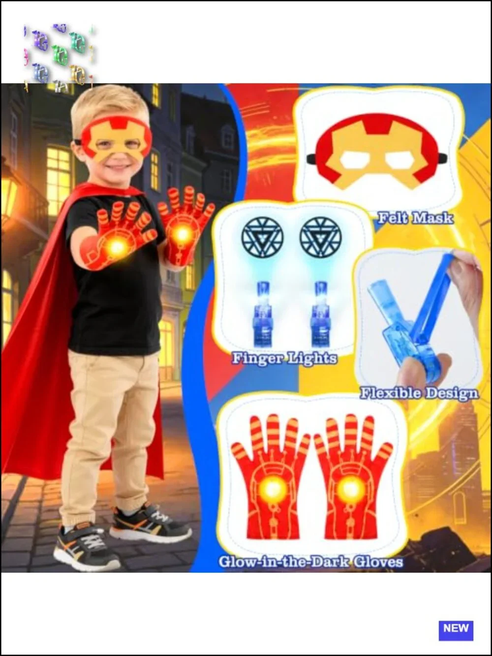 Superhero Cape Costume Set with Masks and Lights for Kids Ages 3-12